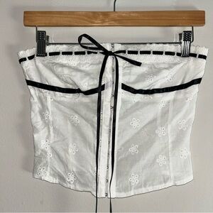 White Eyelet Tube Top with Black Ribbon Accents